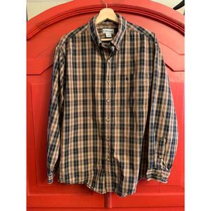 Carhartt XL Mens Button Down Plaid Dressy Long Sleeve Brown Black Red SHARP EUC